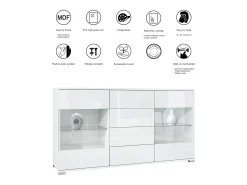 Aparador Bari V1 – Mueble con 2 Puertas Grandes y 4 Cajones, blanco mate/crema de alto brillo (138,5 x 75,5 x 35)