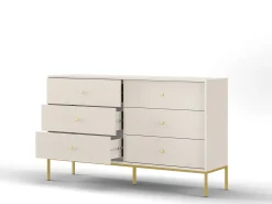 Aparador, beige arena, 154 x 83 x 39 cm, patas doradas