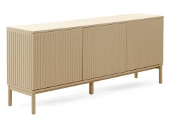 Aparador beige con ranuras acanaladas en puertas y laterales
