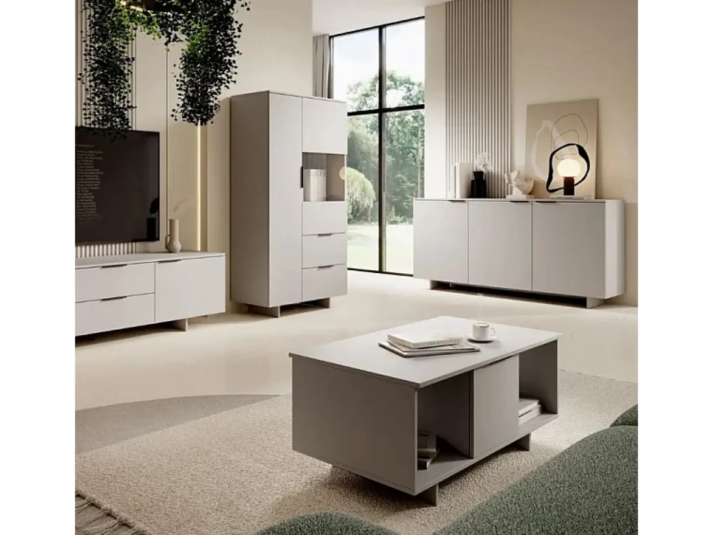 Aparador beige mate de 2 puertas y 3 cajones 180 cm Jude