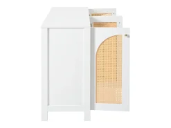 Aparador Blanco - Aparador con 4 puertas de ratán y tiradores de metal - para comedor y salón