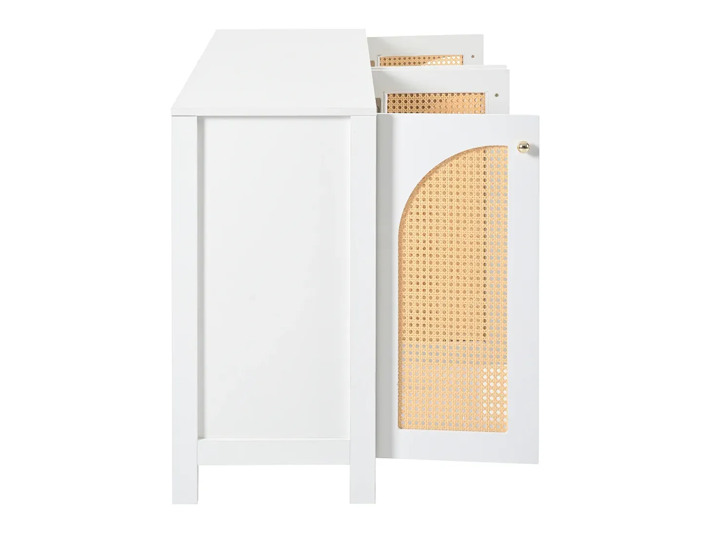 Aparador Blanco - Aparador con 4 puertas de ratán y tiradores de metal - para comedor y salón