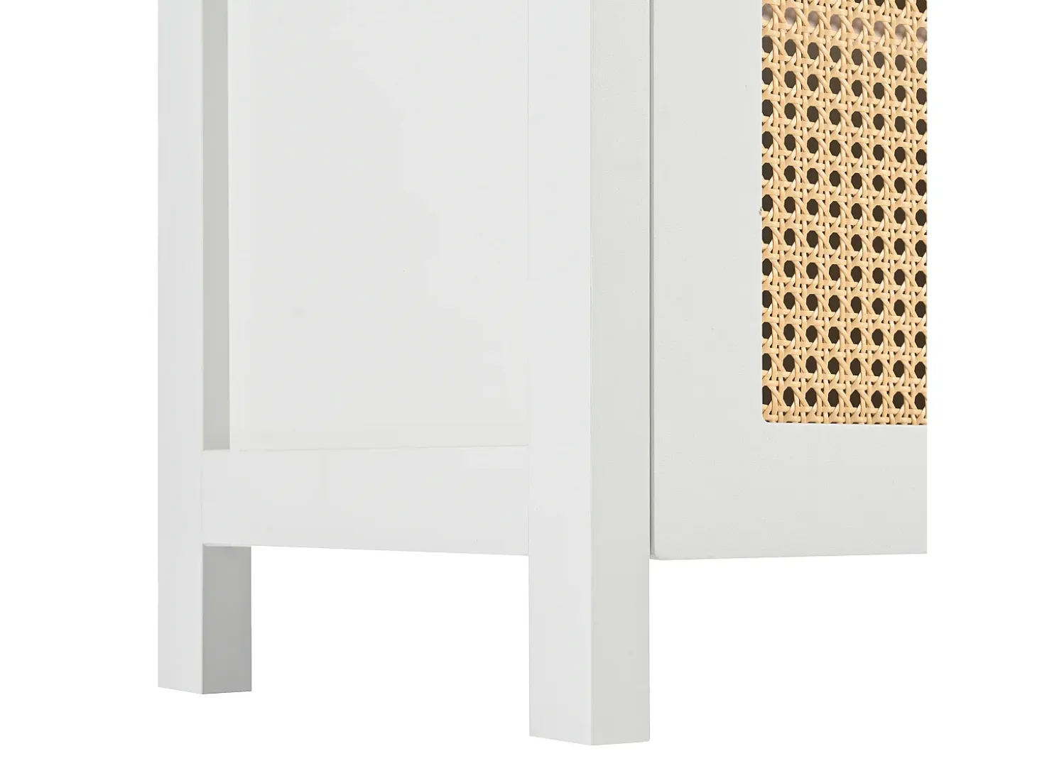 Aparador Blanco - Aparador con 4 puertas de ratán y tiradores de metal - para comedor y salón
