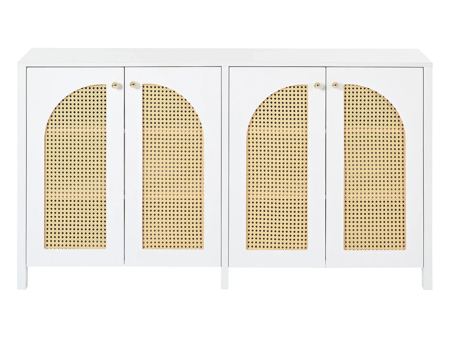 Aparador Blanco - Aparador con 4 puertas de ratán y tiradores de metal - para comedor y salón