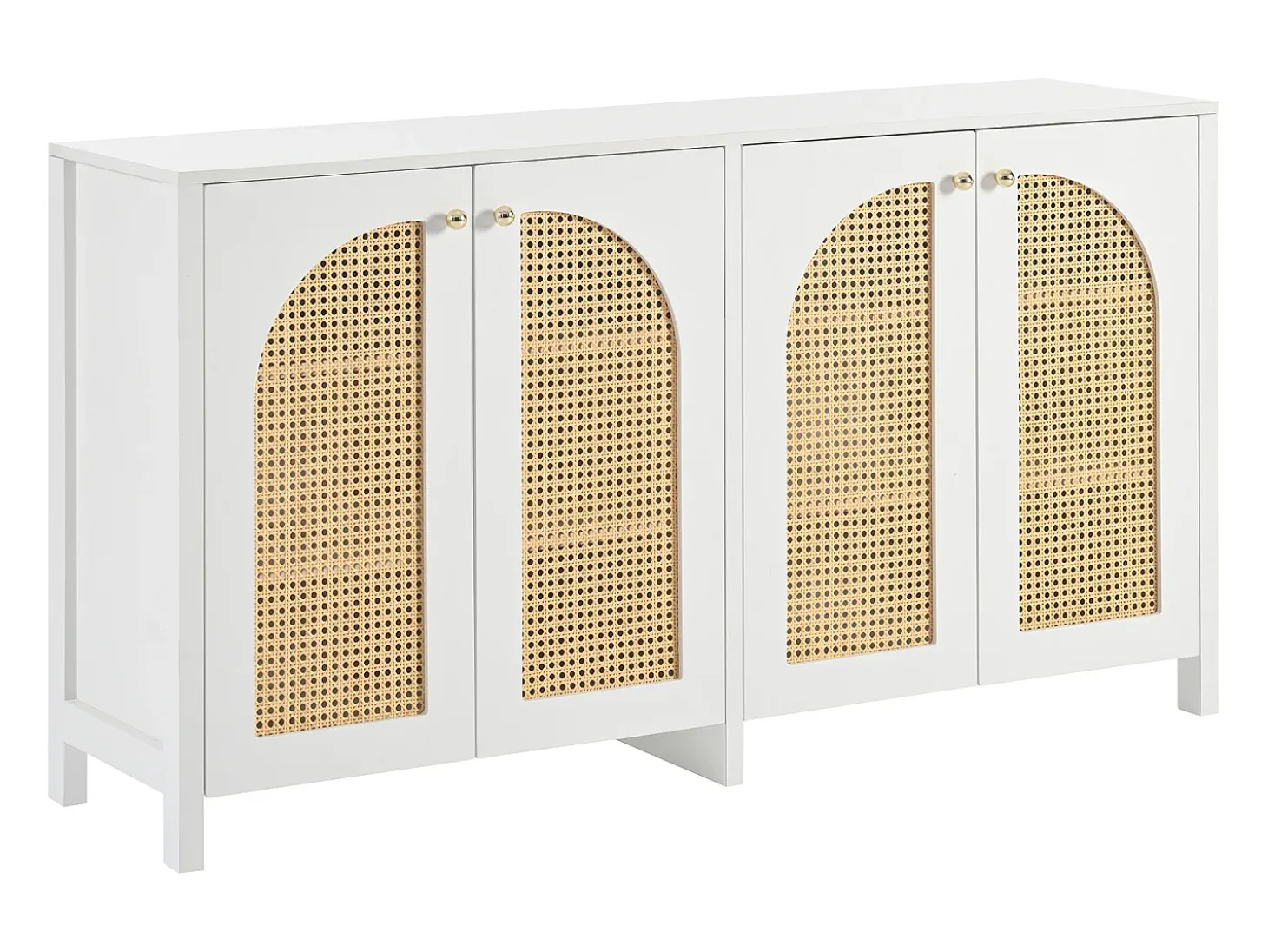 Aparador Blanco - Aparador con 4 puertas de ratán y tiradores de metal - para comedor y salón