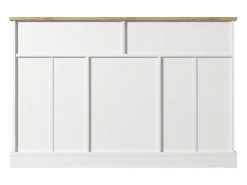 Aparador blanco - Aparador moderno con 3 puertas y 2 cajones - Tablero con veta de madera - Para salas de estar y comedores