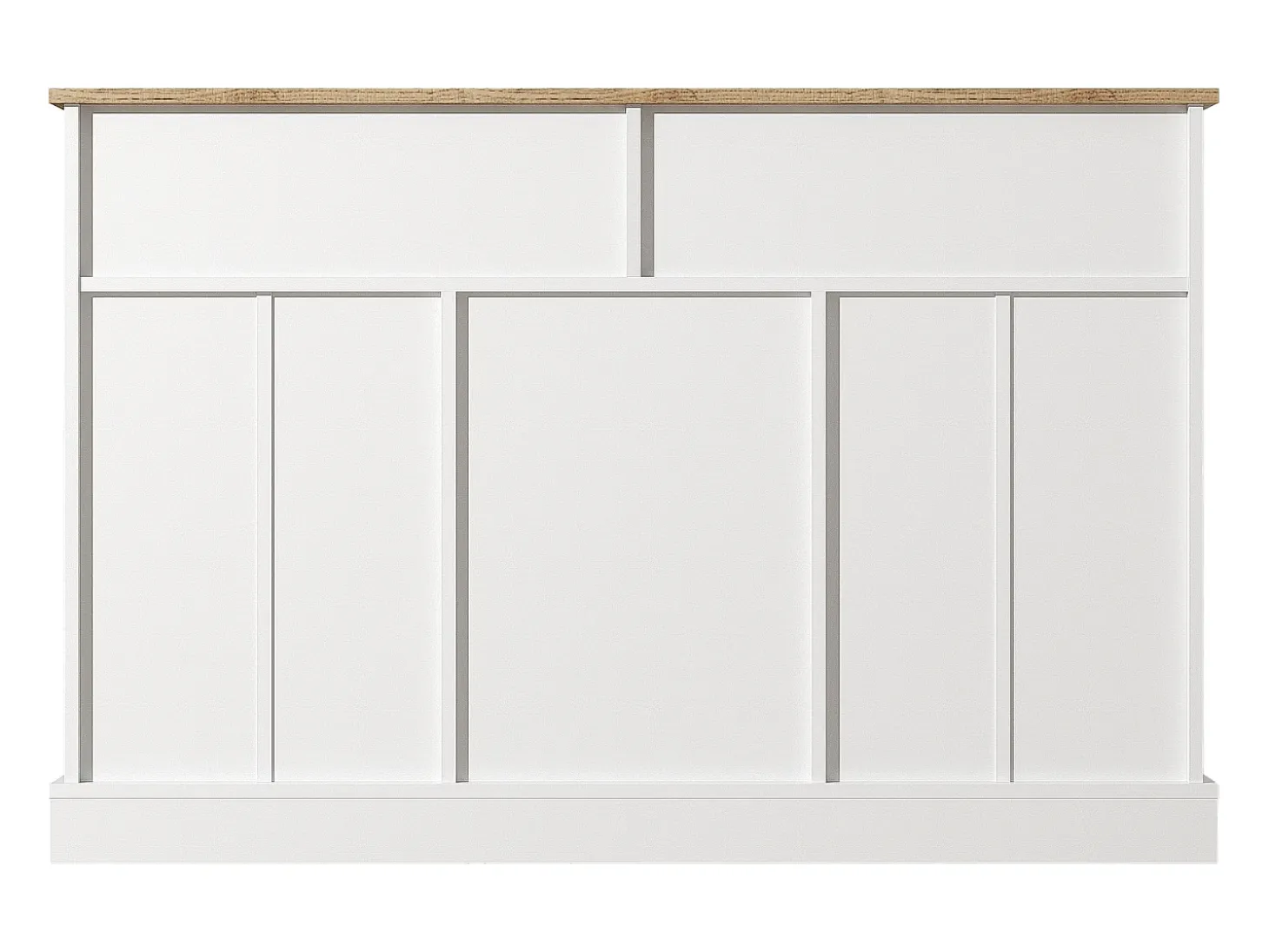 Aparador blanco - Aparador moderno con 3 puertas y 2 cajones - Tablero con veta de madera - Para salas de estar y comedores
