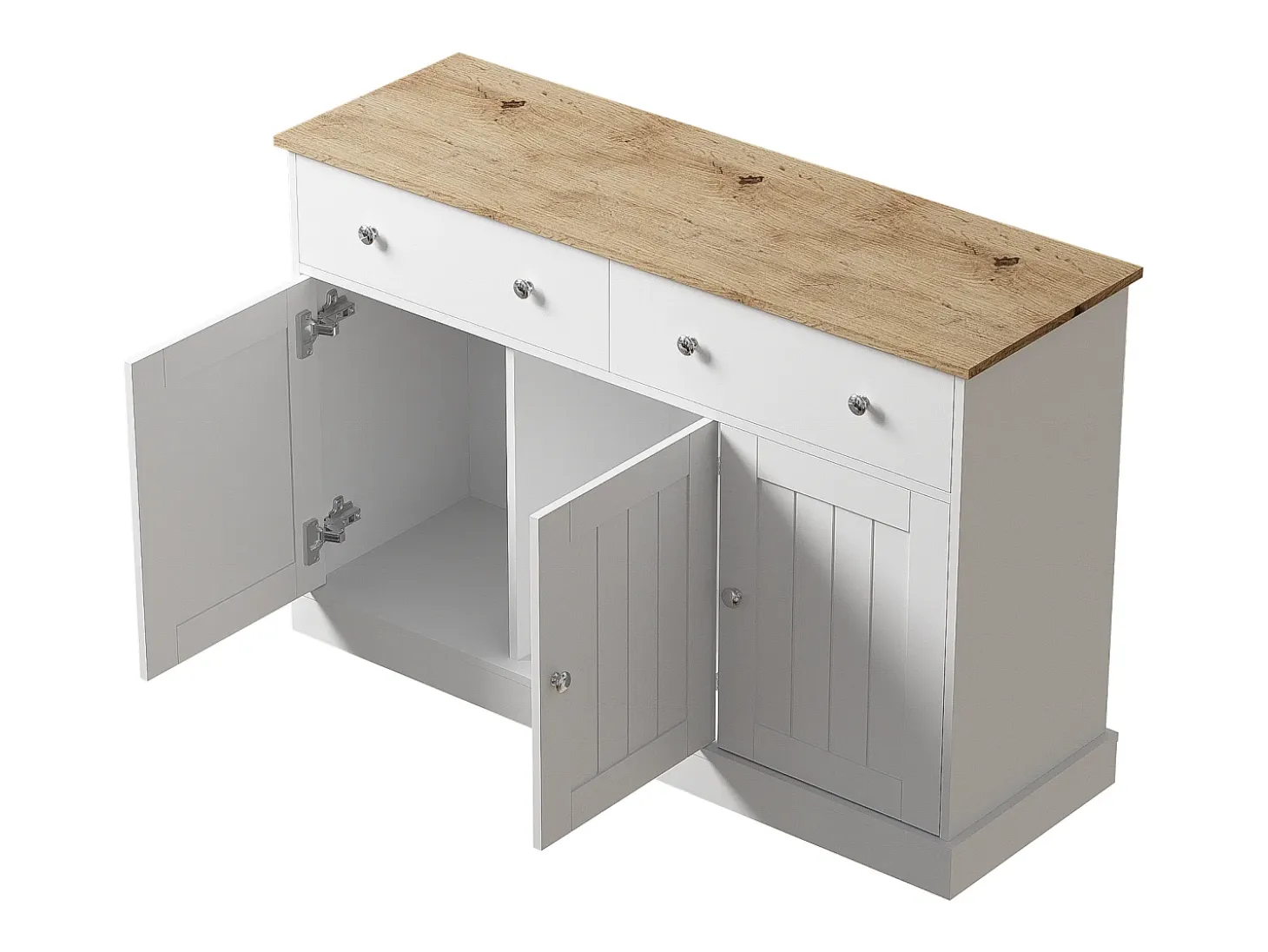 Aparador blanco - Aparador moderno con 3 puertas y 2 cajones - Tablero con veta de madera - Para salas de estar y comedores