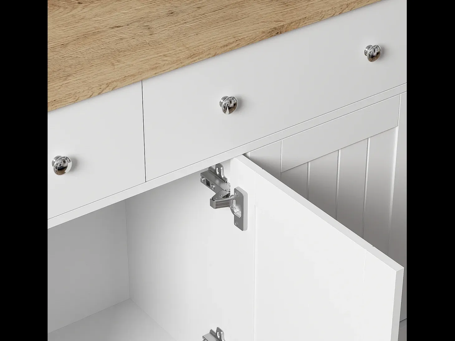 Aparador blanco - Aparador moderno con 3 puertas y 2 cajones - Tablero con veta de madera - Para salas de estar y comedores