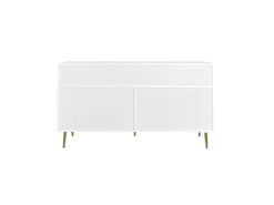 Aparador blanco, 7 cajones, tiradores y patas doradas, 140 x 35 x 76 cm, para cocina y comedor