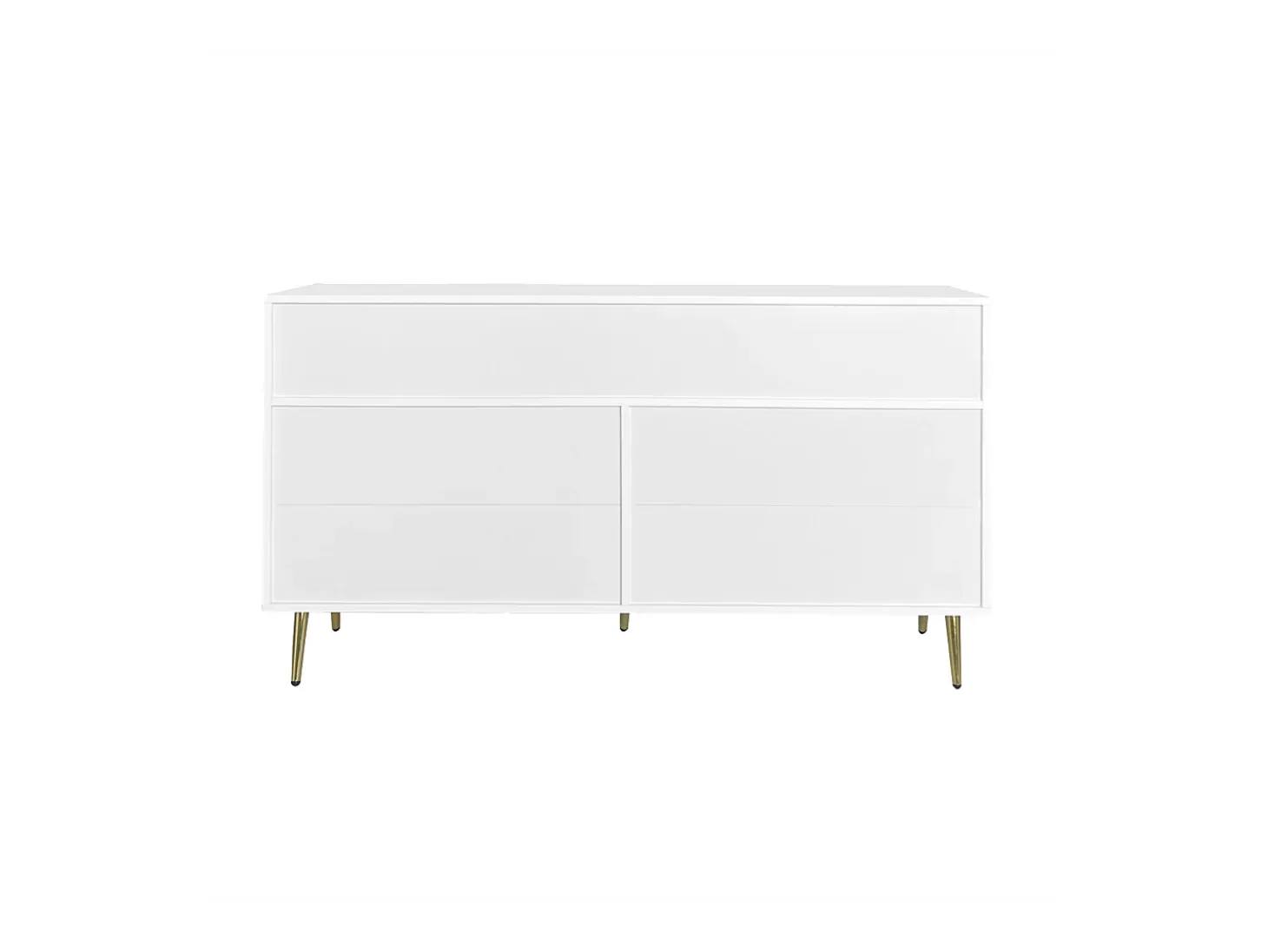 Aparador blanco, 7 cajones, tiradores y patas doradas, 140 x 35 x 76 cm, para cocina y comedor