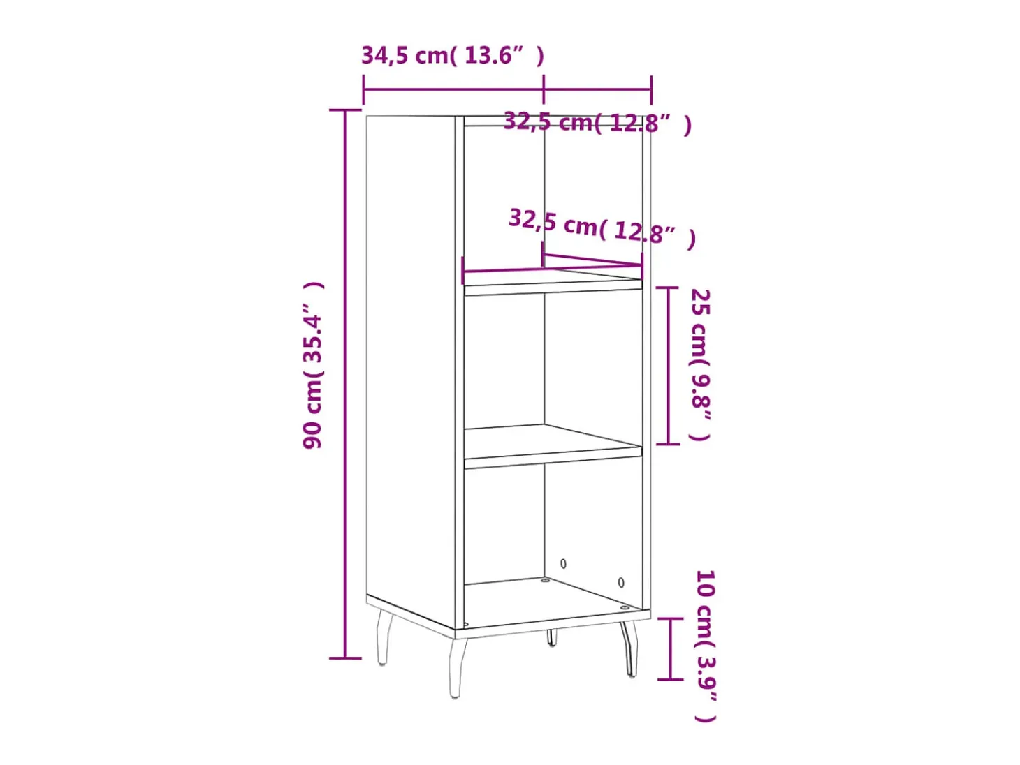 Aparador blanco alto brillo 34,5x32,5x90 cm madera de ingeniería