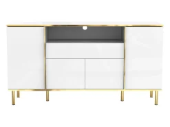 Aparador blanco, Aparador de alto brillo con 4 puertas y 1 cajón, iluminación LED, para salón y comedor