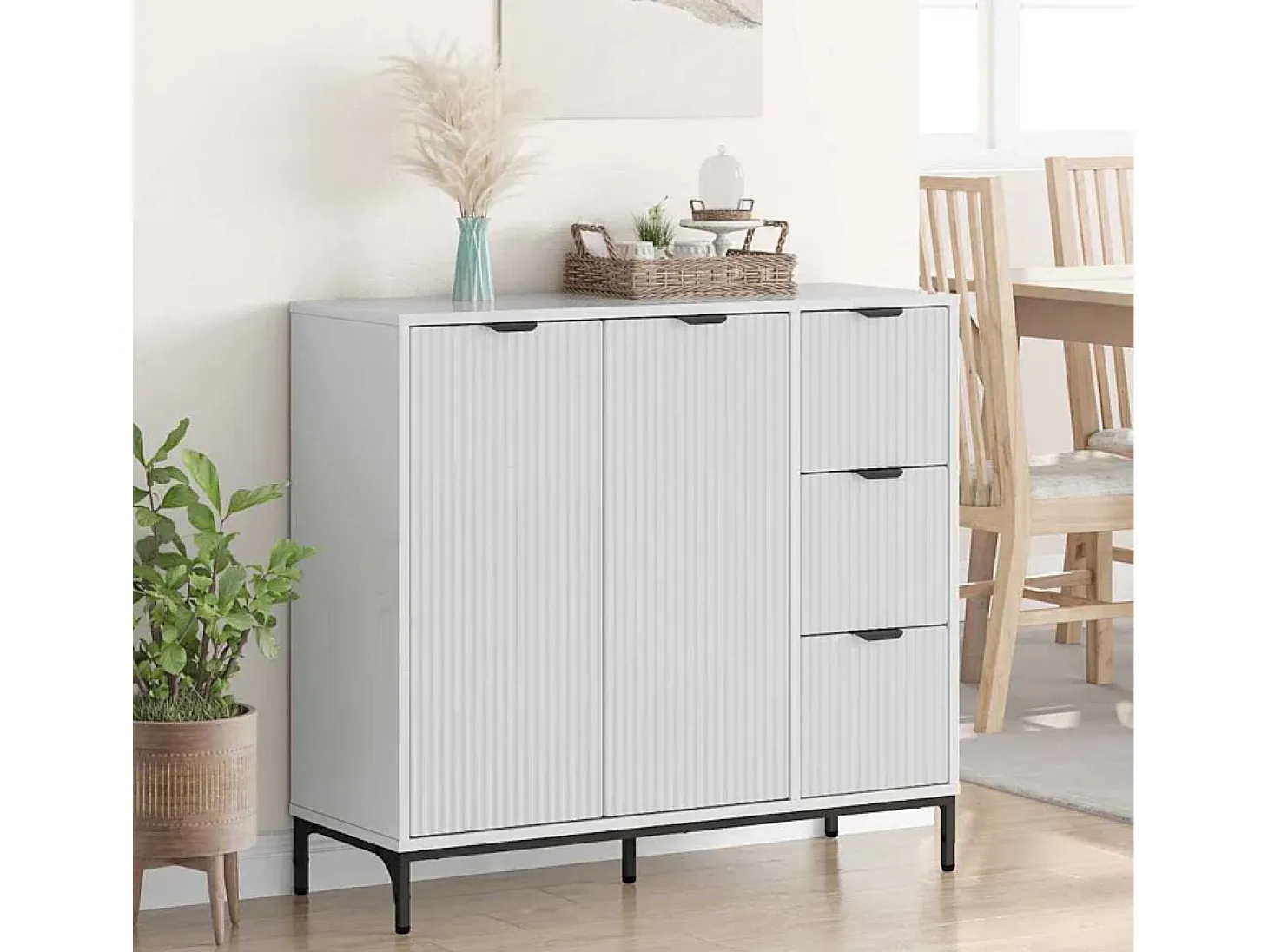 Aparador Blanco Brillante 89,5 x 33 x 82 cm Madera de Ingeniería