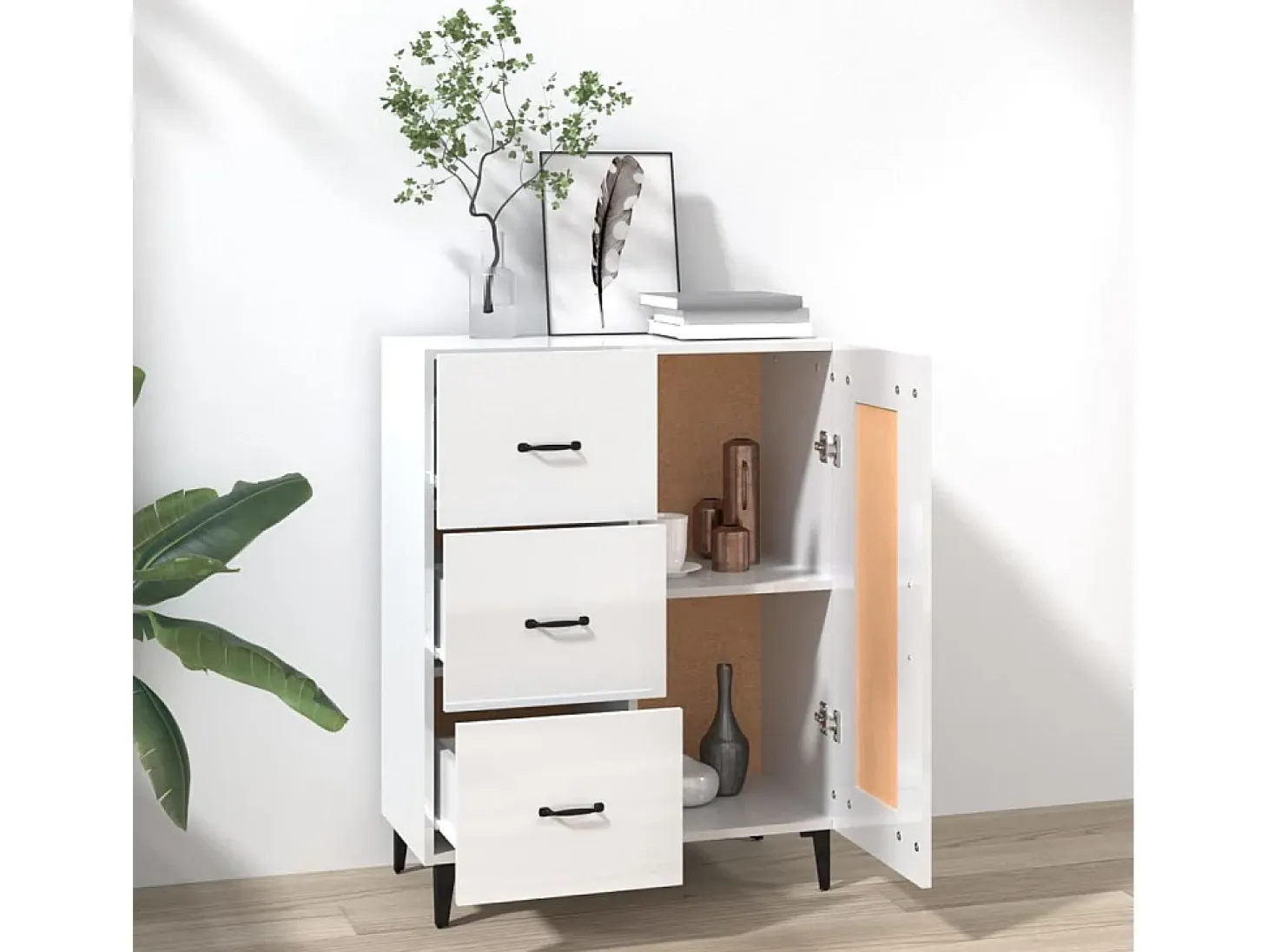 Aparador Blanco brillo 69,5x34x90 cm Madera de ingeniería
