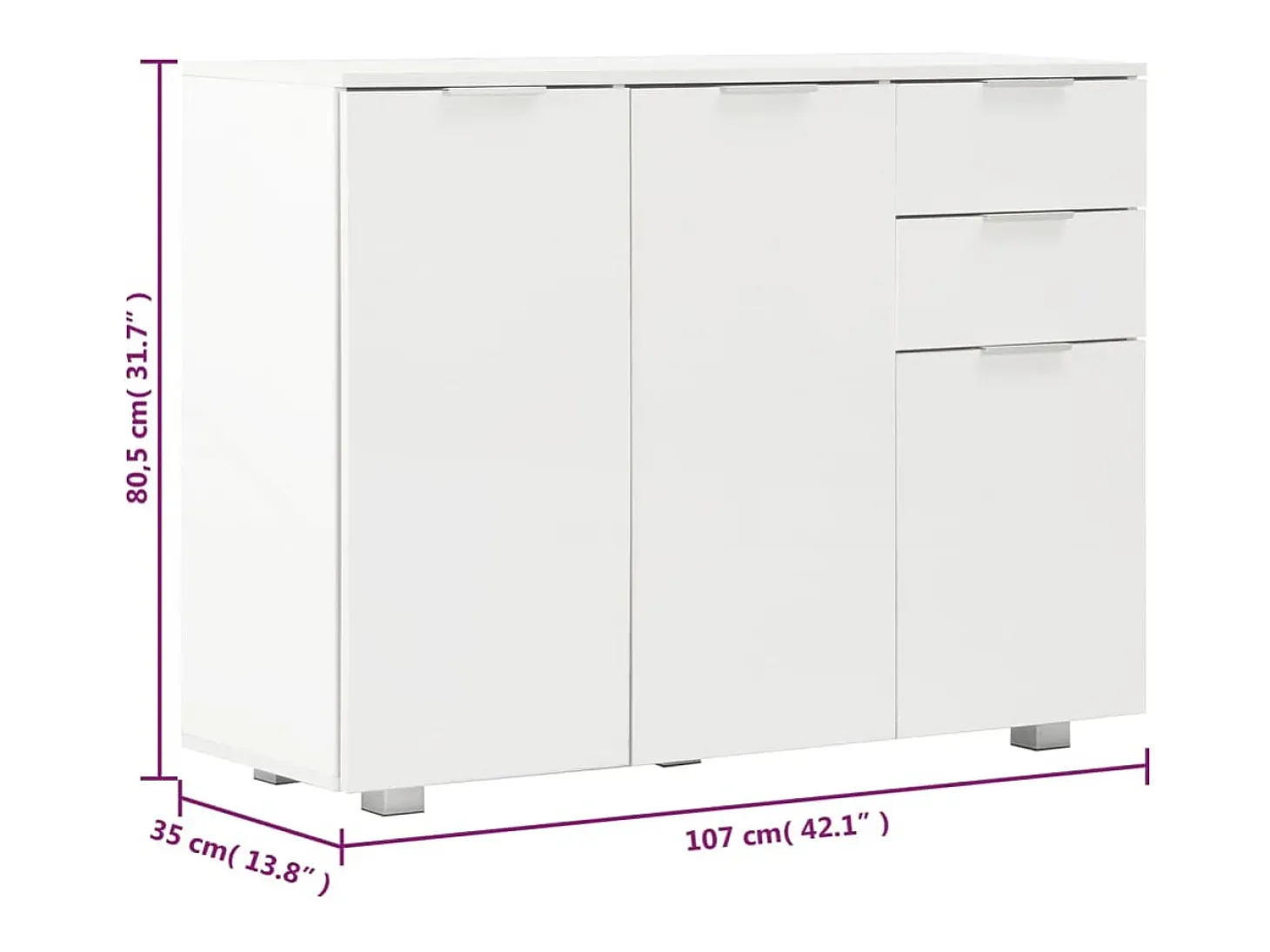 Aparador blanco brillo 107x35x80,5 cm