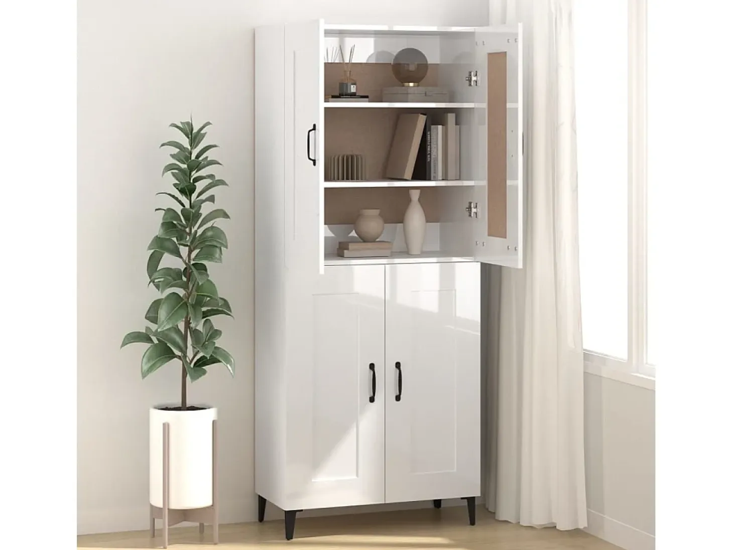 Aparador Blanco brillo 69,5x34x90 cm Madera de ingeniería