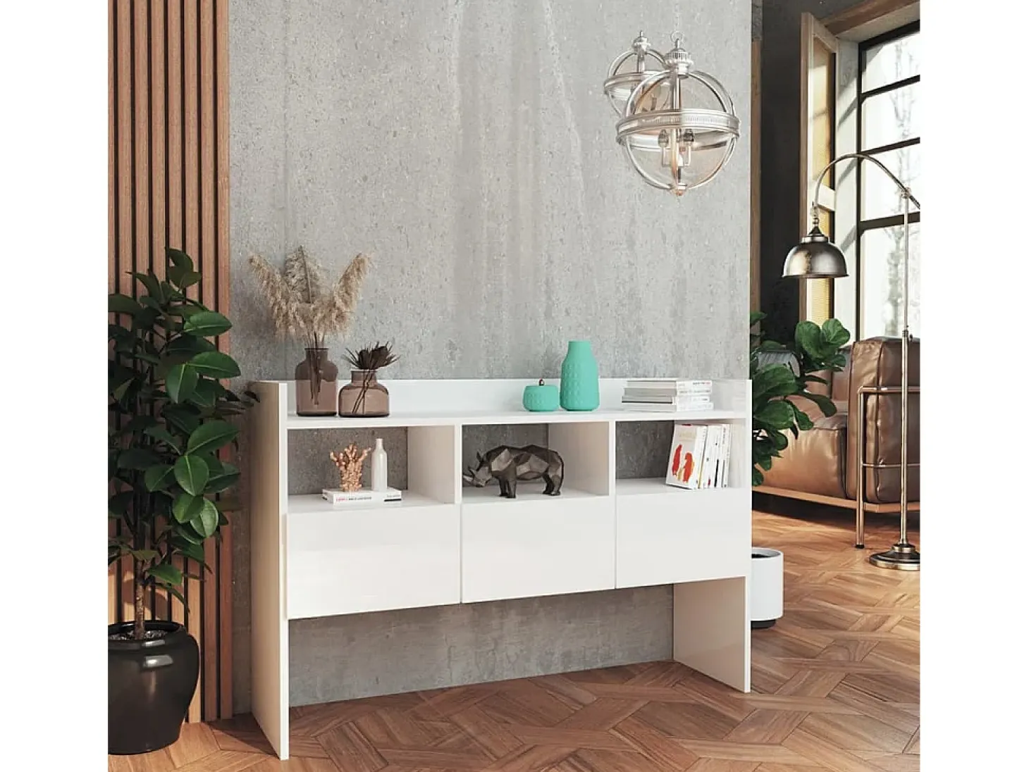 Aparador Blanco brillo 105x30x70 cm Madera de ingeniería