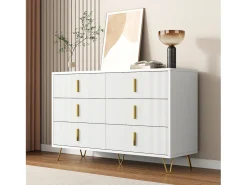 Aparador blanco con 6 cajones, cómoda esquinera moderna, ideal para dormitorio, sala de estar u oficina.