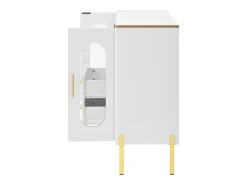 Aparador blanco con 2 cajones, puertas de cristal y botellero, tiradores y patas dorados - para comedor y sala de estar