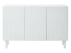 Aparador blanco con 3 puertas texturizadas y estantes regulables, patas cilíndricas - MDF