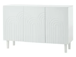 Aparador blanco con 3 puertas texturizadas y estantes regulables, patas cilíndricas - MDF