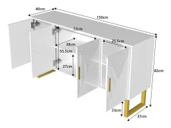Aparador blanco con 4 puertas texturizadas - Estantes regulables 150x40x82 cm