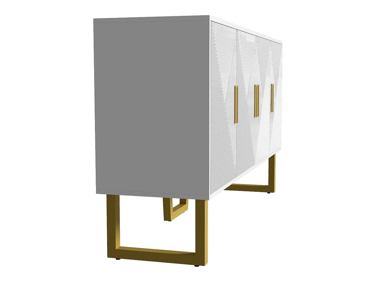 Aparador blanco con 4 puertas texturizadas - Estantes regulables 150x40x82 cm