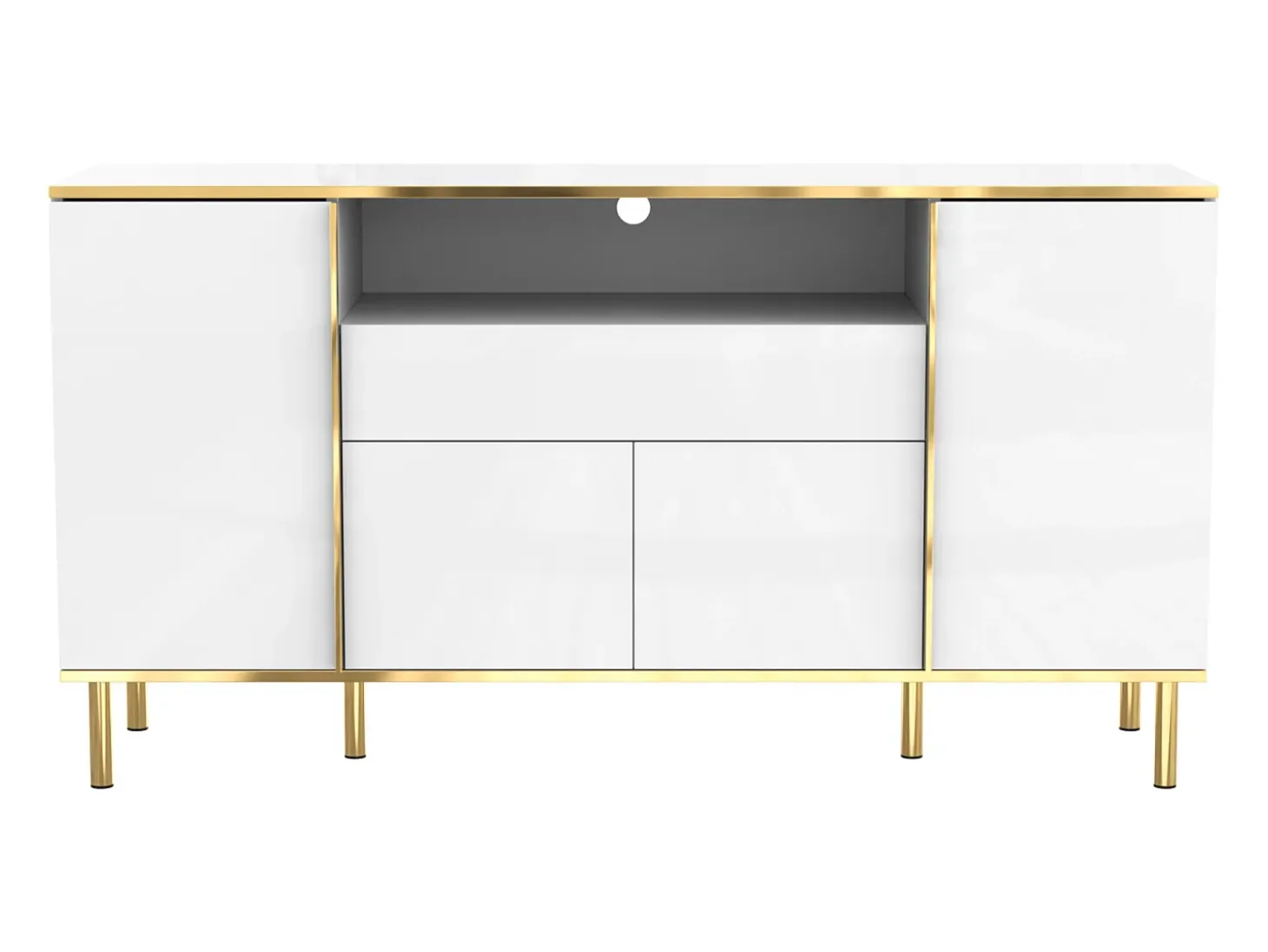 Aparador blanco de cuatro puertas y dos cajones, moderno mueble con luces LED.