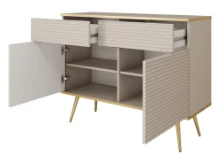Aparador blanco glamuroso con patas doradas, 107 x 85 x 39