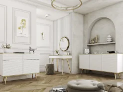 Aparador blanco glamuroso con patas doradas, 107 x 85 x 39