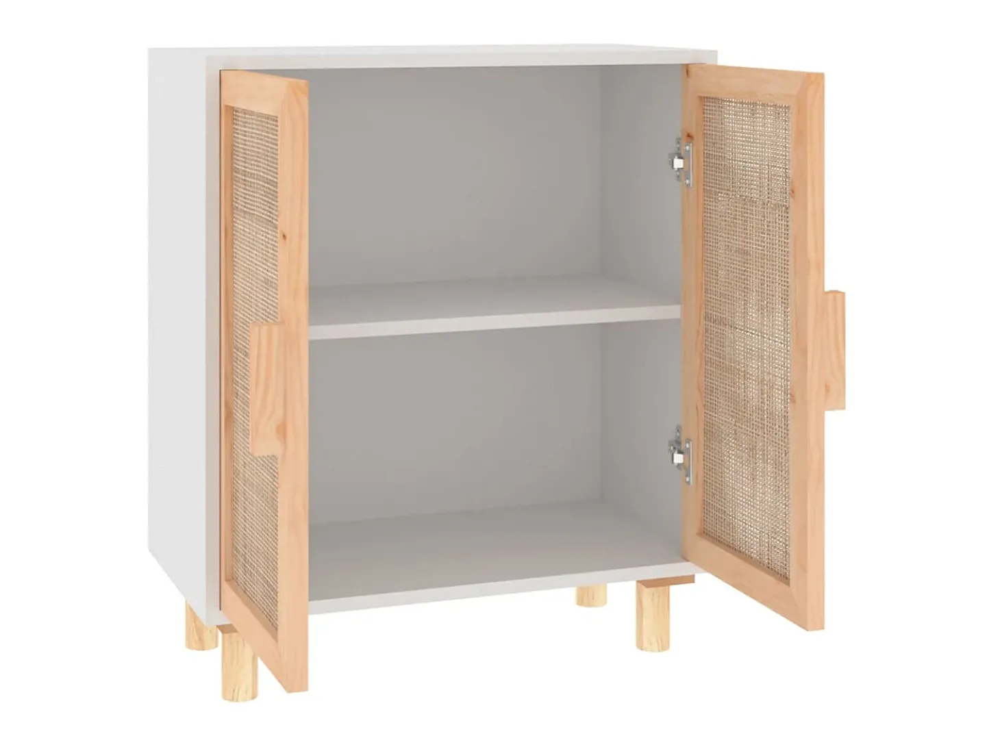 Aparador blanco madera pino maciza y ratán natural 60x30x70 cm ES28650