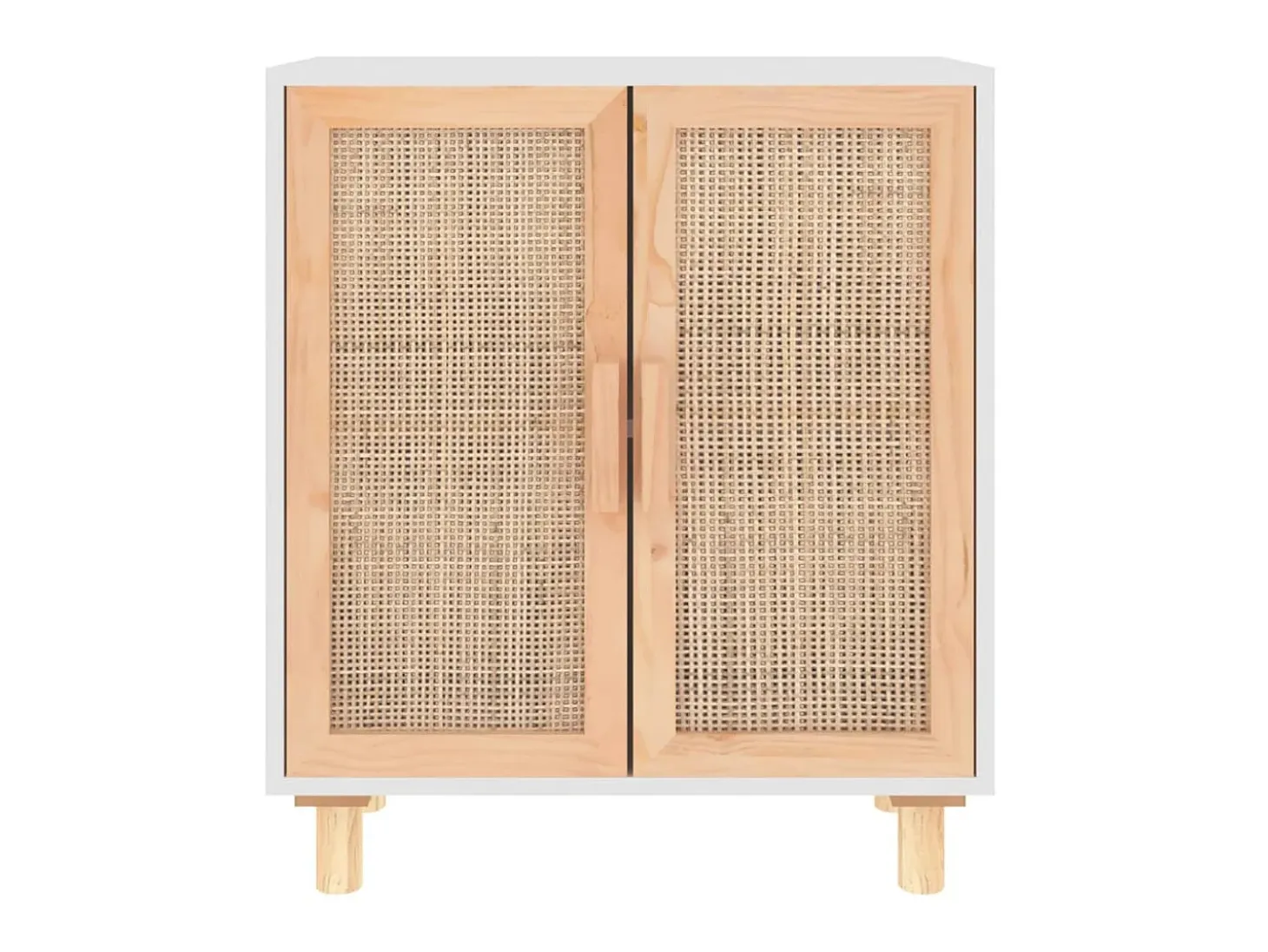 Aparador blanco madera pino maciza y ratán natural 60x30x70 cm ES28650