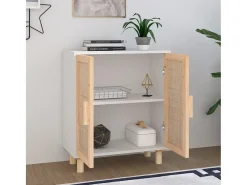 Aparador blanco madera pino maciza y ratán natural 60x30x70 cm ES28650