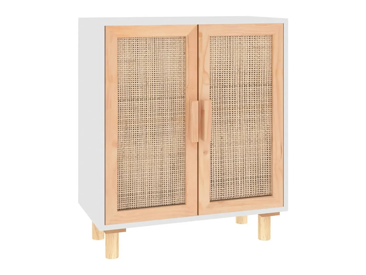 Aparador blanco madera pino maciza y ratán natural 60x30x70 cm ES28650