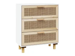 Aparador blanco madera pino maciza y ratán natural 60x30x70 cm