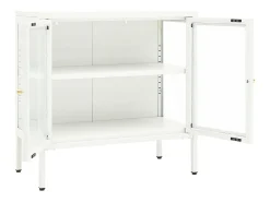 Aparador Blanco 70x35x70 cm Acero y cristal