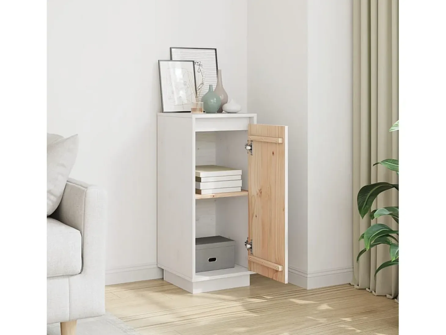 Aparador Blanco 31,5x34x75 cm Madera Maciza de Pino