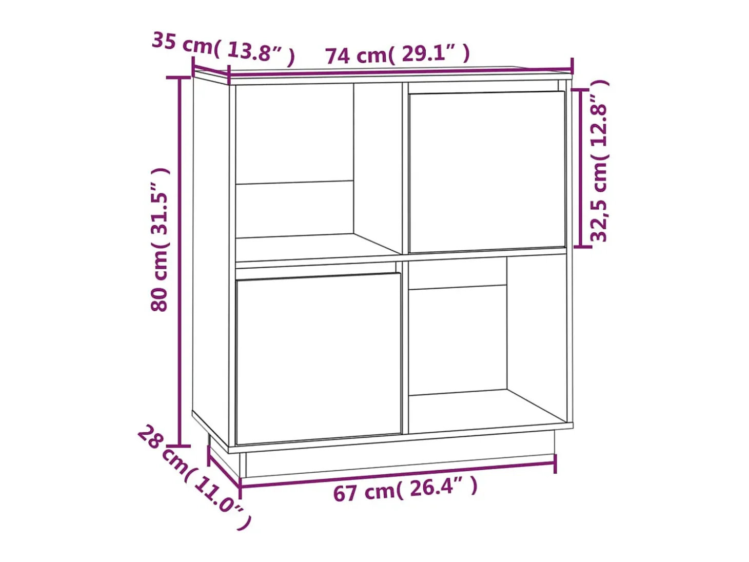 Aparador blanco 74x35x80 cm madera maciza de pino