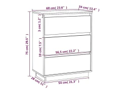 Aparador Blanco 60x34x75 cm Madera Maciza de Pino