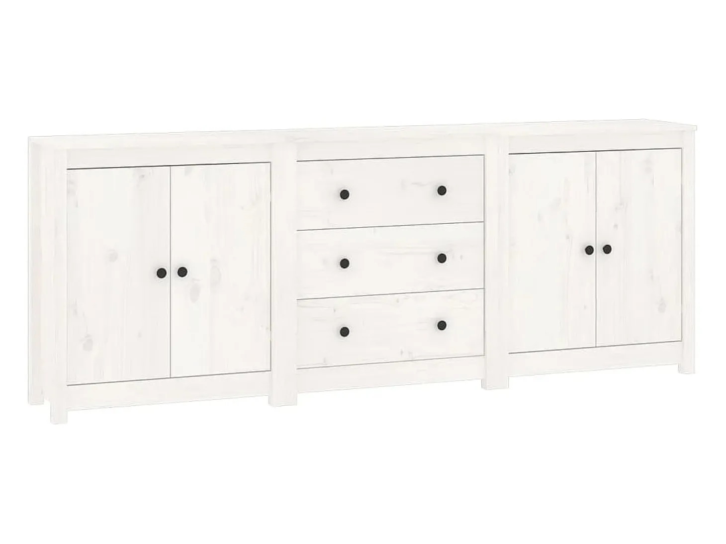 Aparador Blanco 210x35x80 cm Madera Maciza de Pino