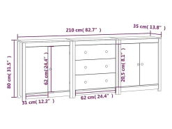 Aparador Blanco 210x35x80 cm Madera Maciza de Pino