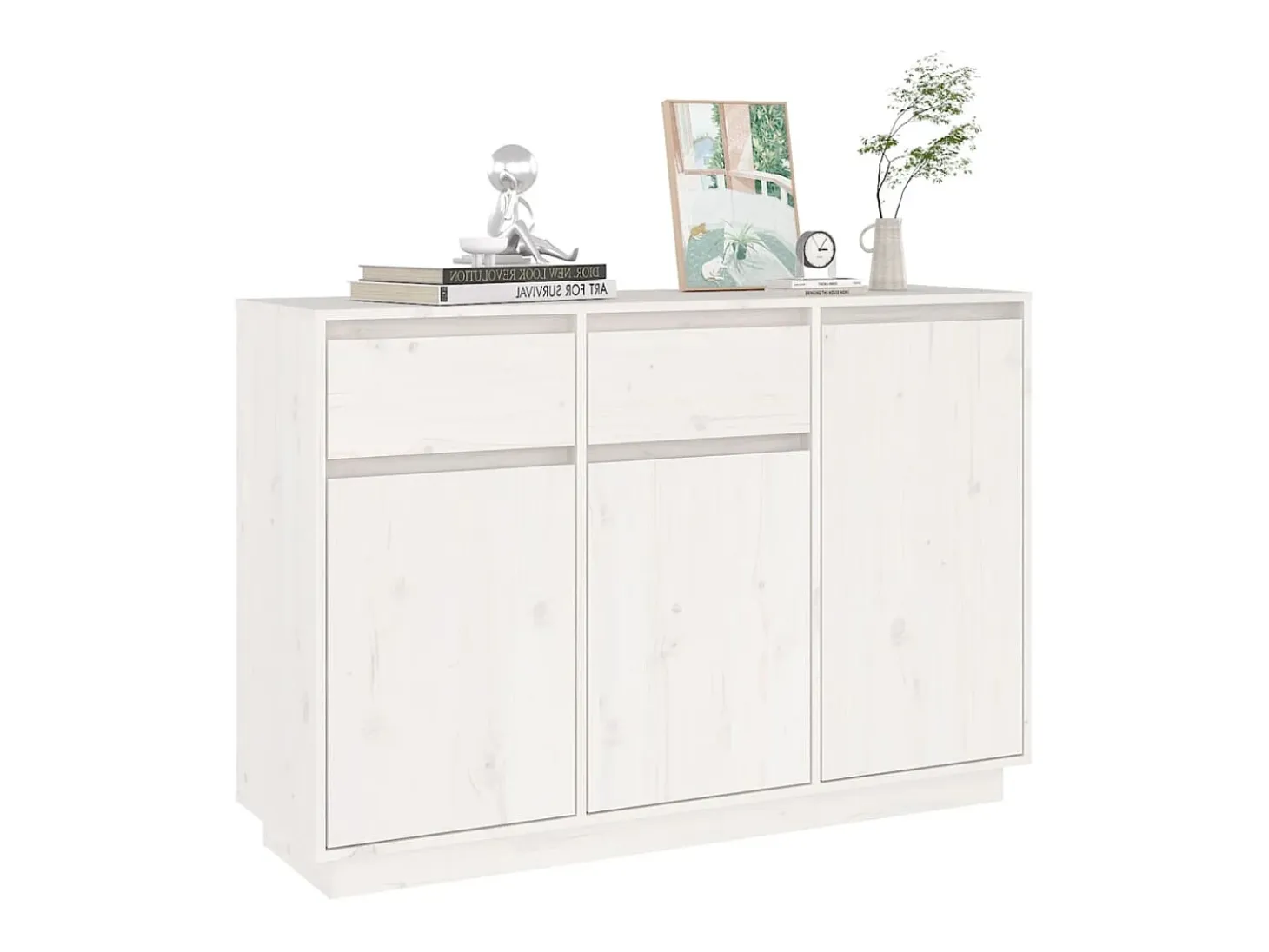 Aparador blanco 110x34x75 cm madera maciza de pino