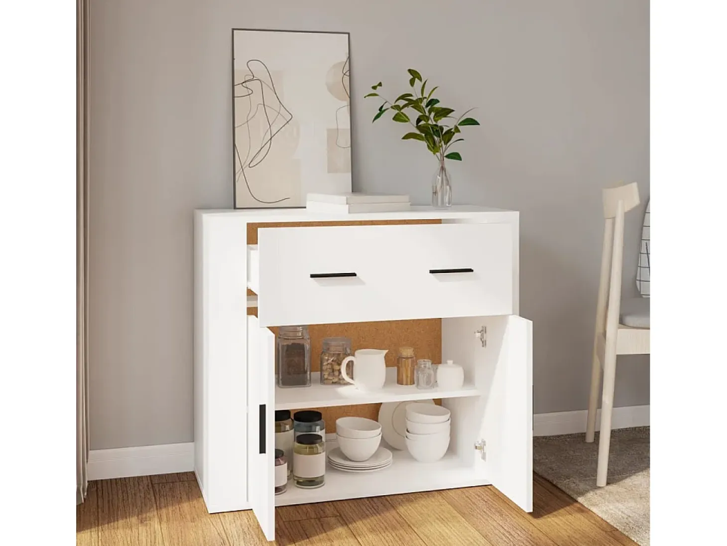Aparador Blanco 80x33x70 cm Madera de Ingeniería