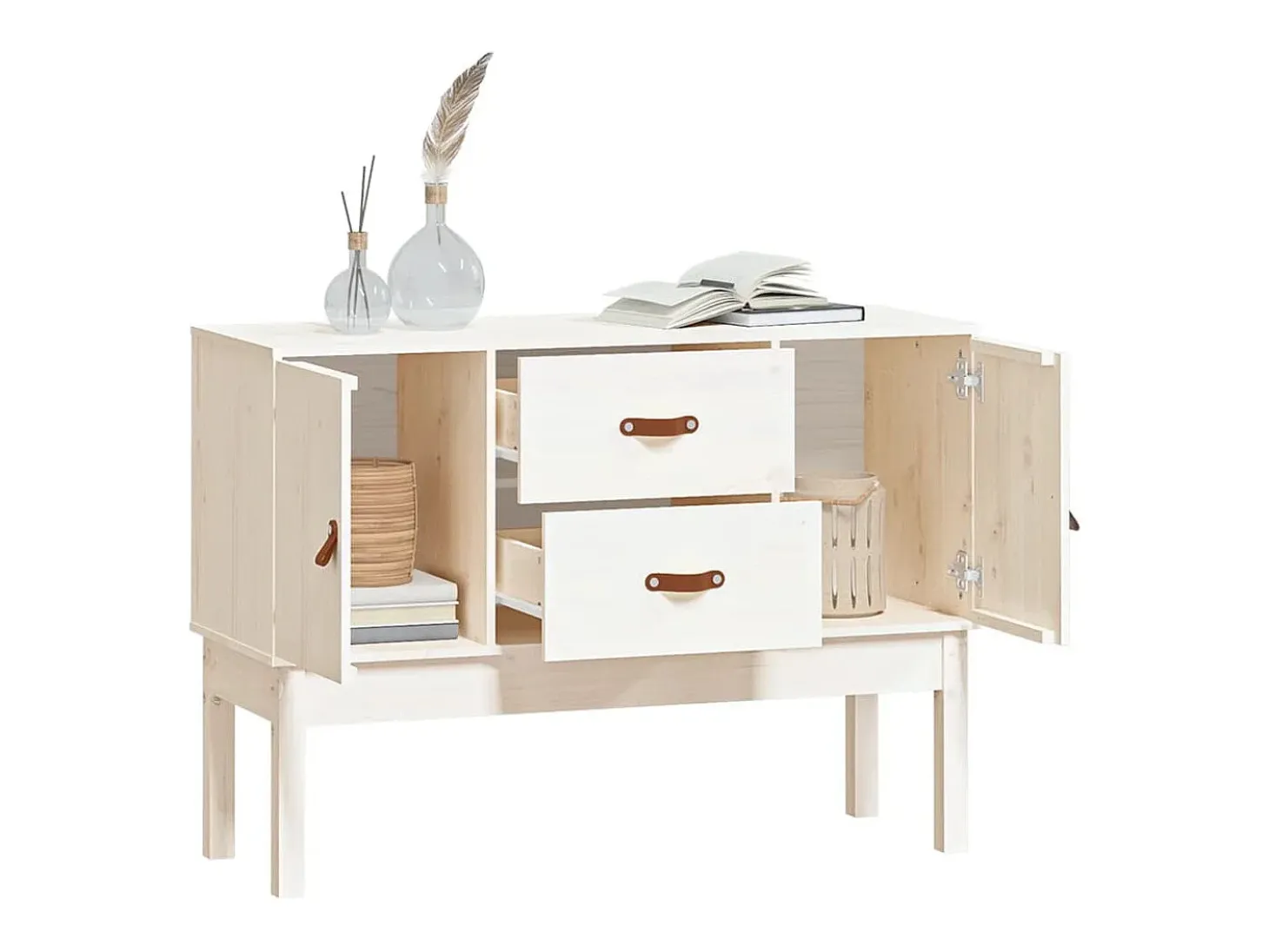 Aparador Blanco 110x40x78 cm Madera Maciza de Pino
