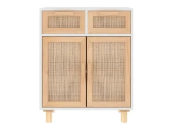 Aparador Blanco 60x30x75 cm Madera maciza de pino y ratán natural