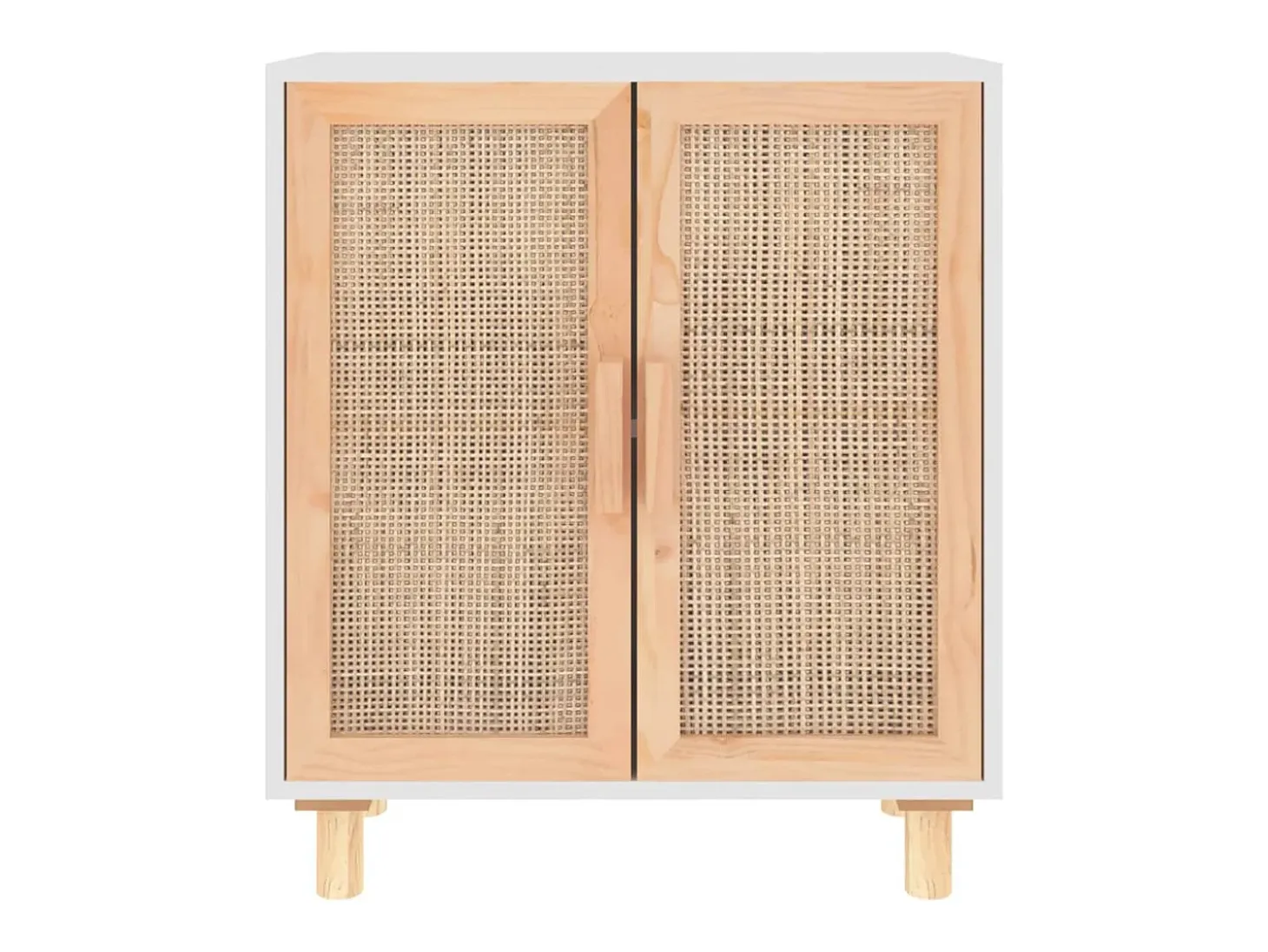 Aparador Blanco 60x30x70 cm Madera maciza de pino y ratán natural