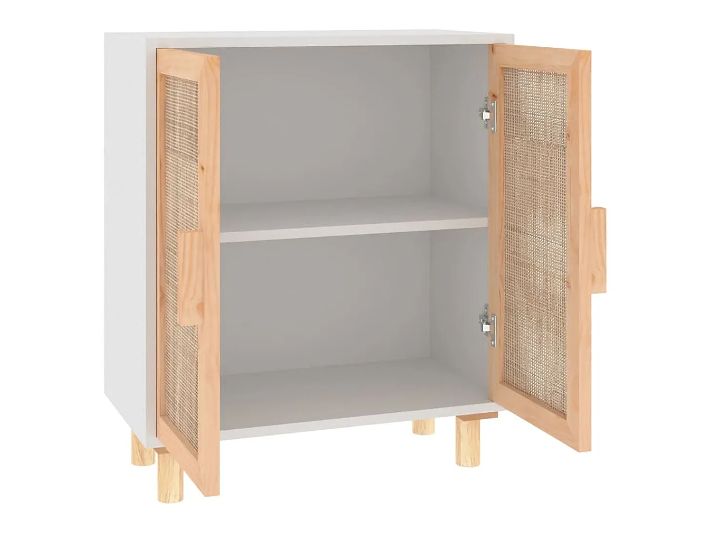 Aparador Blanco 60x30x70 cm Madera maciza de pino y ratán natural
