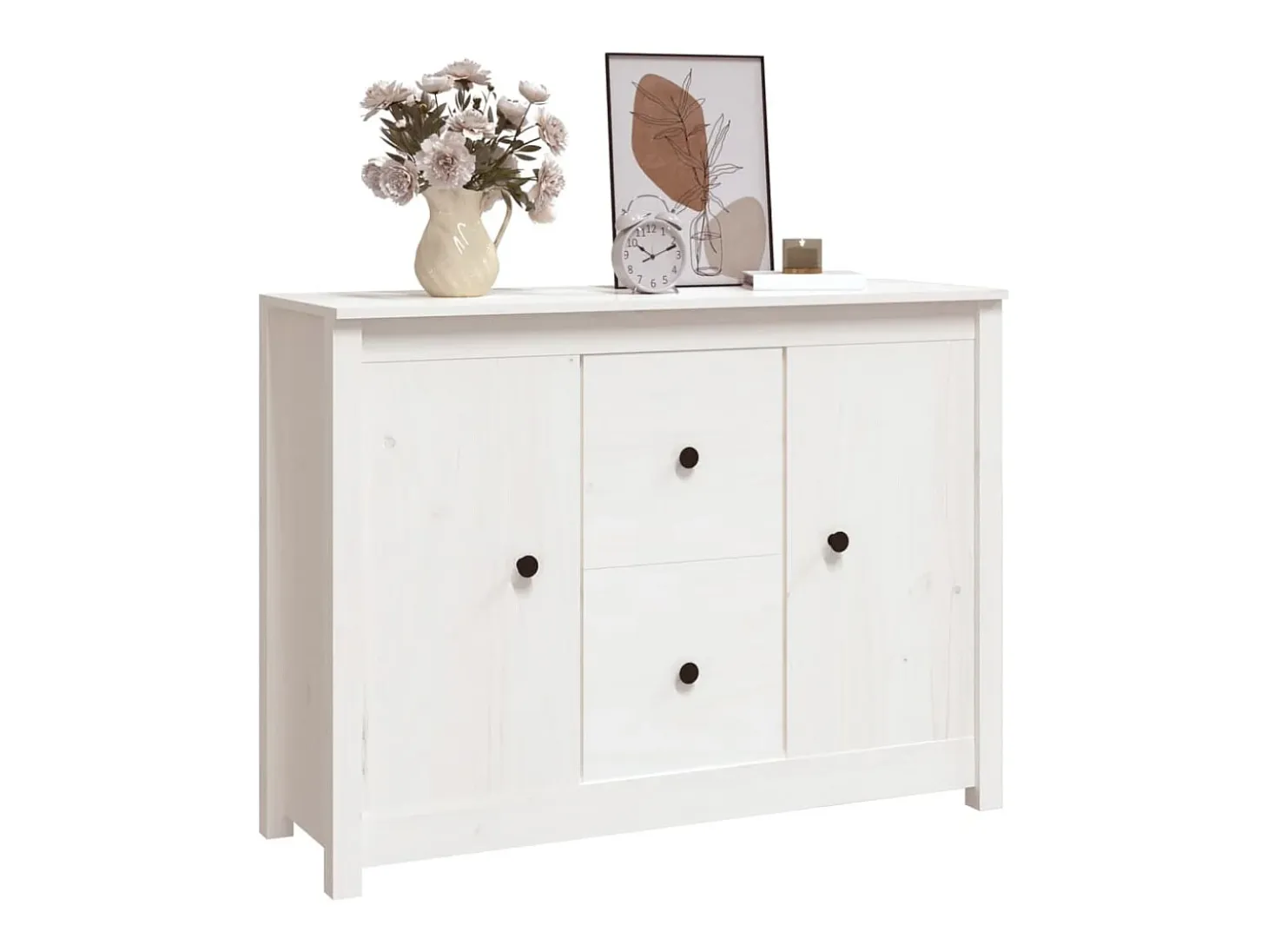 Aparador Blanco 100x35x74 cm Madera Maciza de Pino