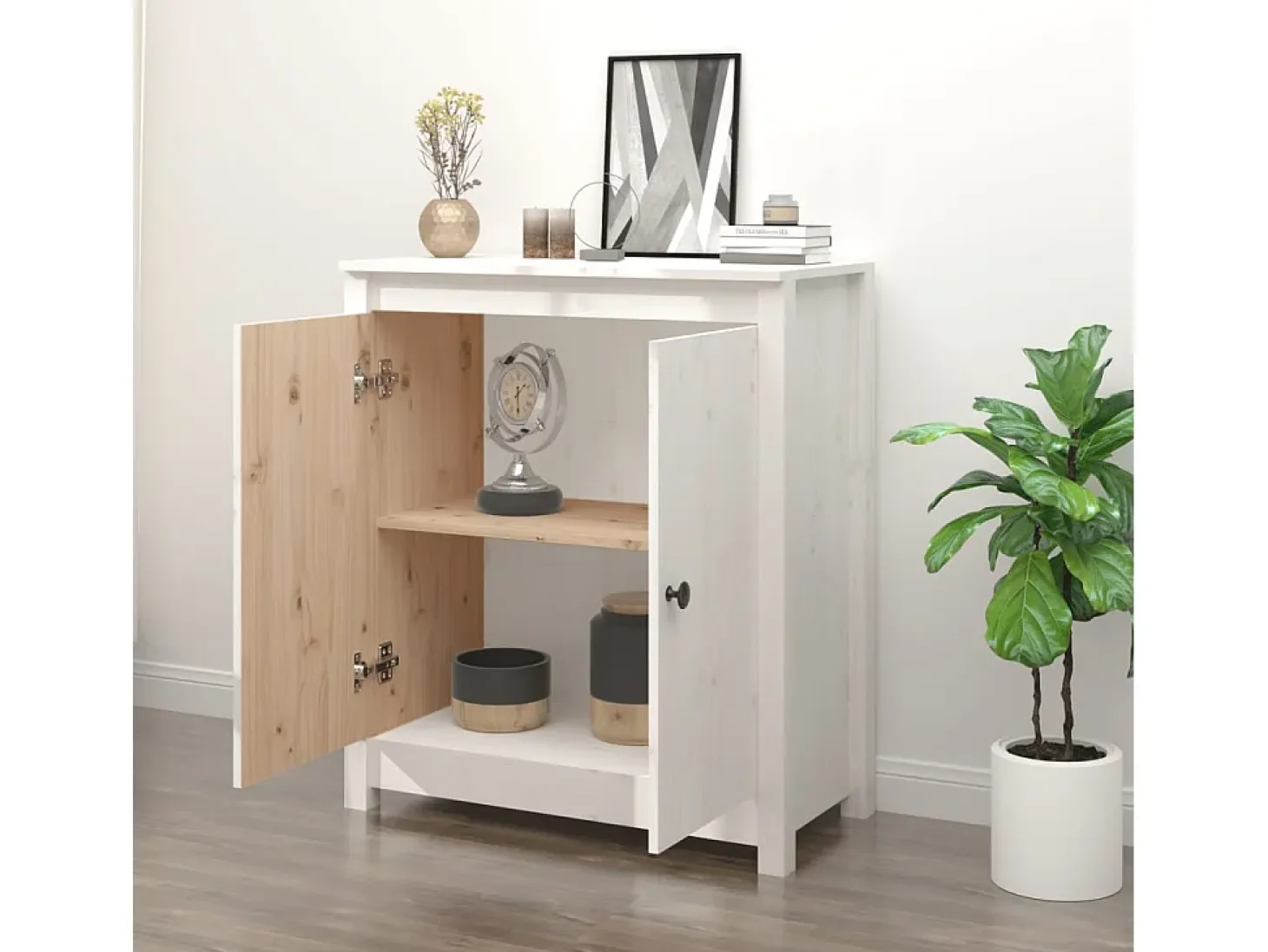 Aparador blanco 70x35x80 cm madera maciza de pino